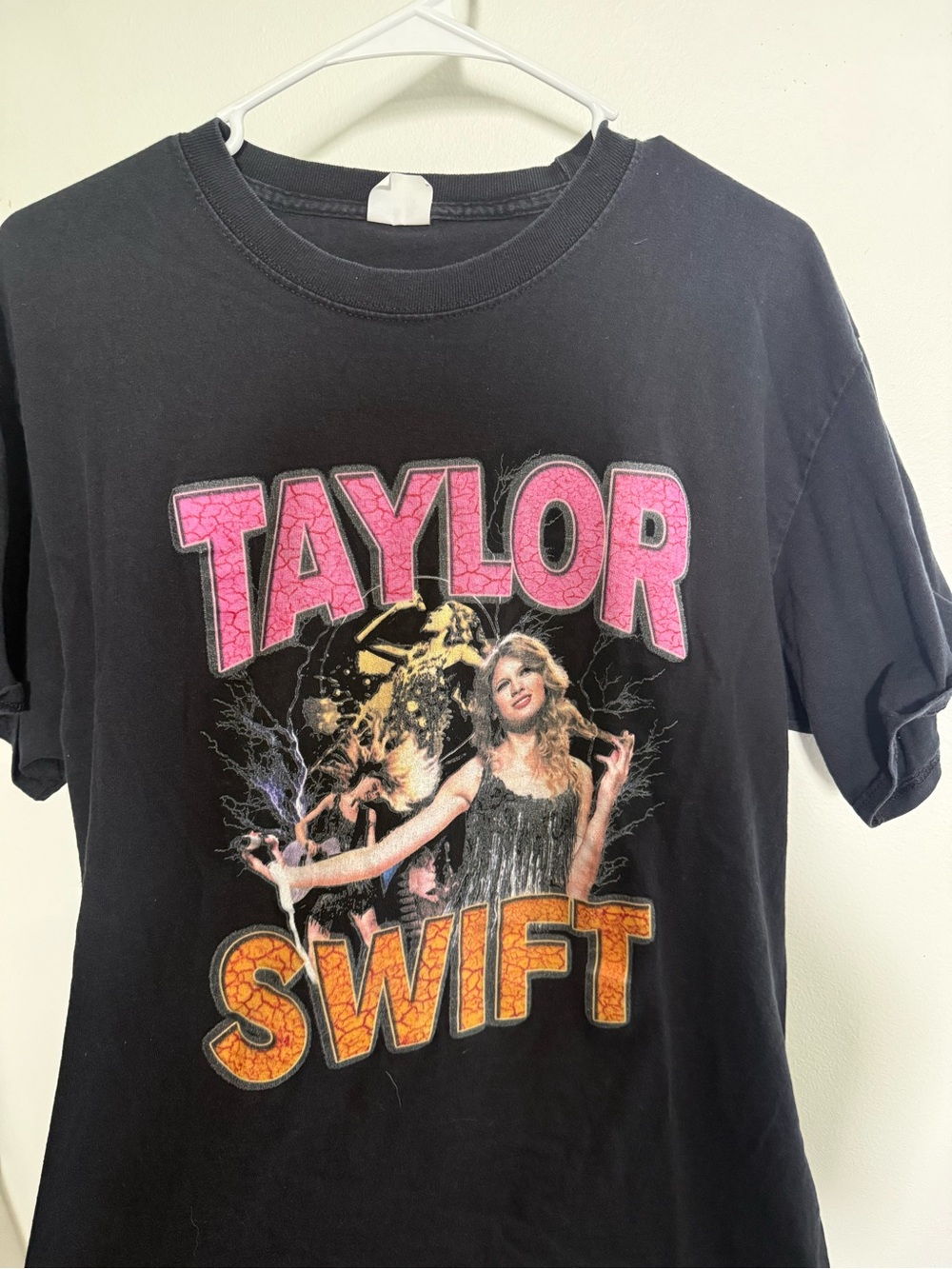 Taylor Swift Black Tee with Pink and Orange Graphic